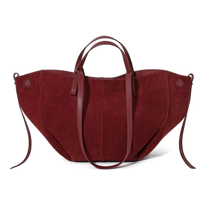 Women’s Leather Shoulder Tote – Frosted Cowhide Large Capacity Wing Bag-Brick Red-Free Shipping Leatheretro