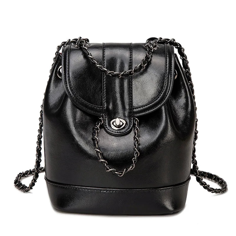 Retro Chain Shoulder Crossbody Backpack-Backpacks-Black-Free Shipping Leatheretro
