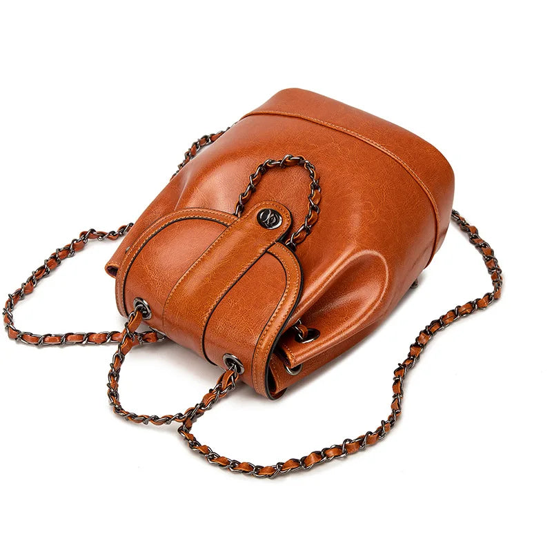 Retro Chain Shoulder Crossbody Backpack-Backpacks-Caramel-Free Shipping Leatheretro