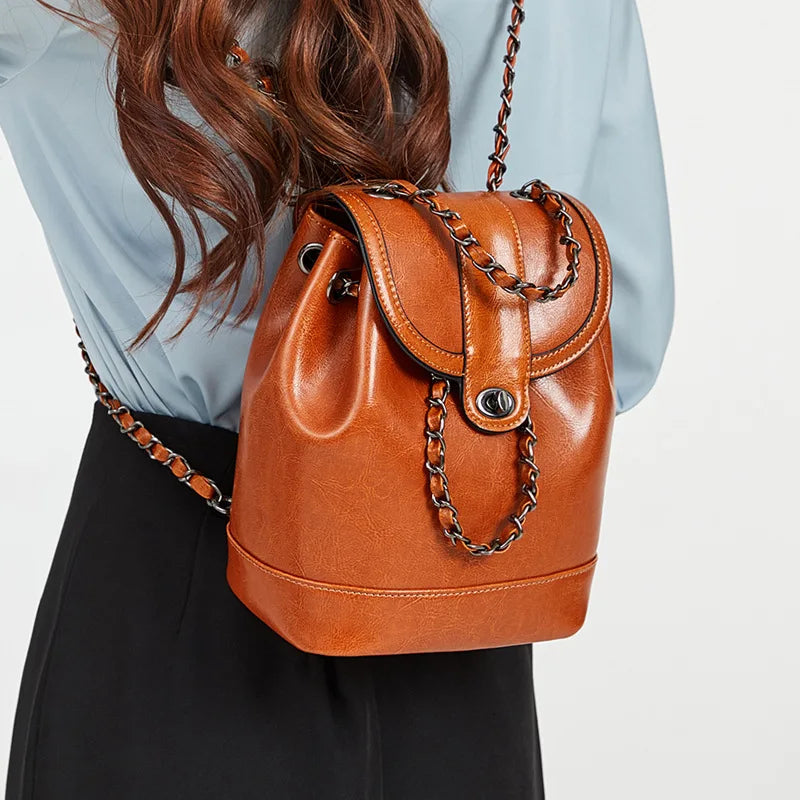 Retro Chain Shoulder Crossbody Backpack-Backpacks-Caramel-Free Shipping Leatheretro