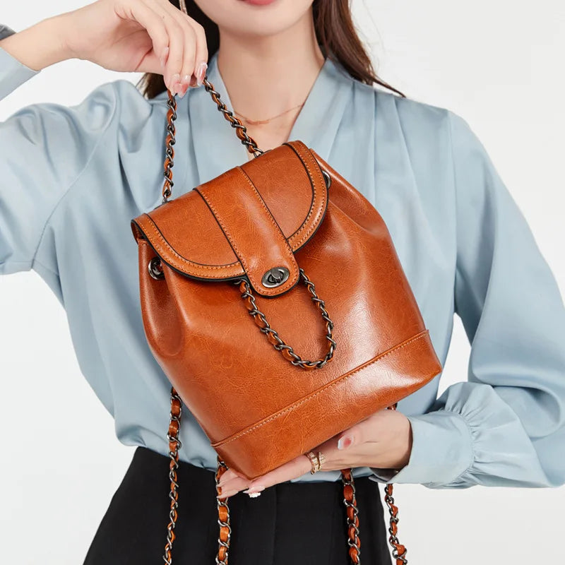 Retro Chain Shoulder Crossbody Backpack-Backpacks-Caramel-Free Shipping Leatheretro
