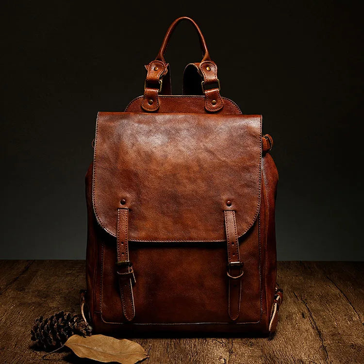 Retro Genuine Leather Casual Business Men's Backpack-Backpacks-Brown-Free Shipping Leatheretro