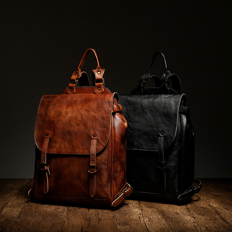 Retro Genuine Leather Casual Business Men's Backpack-Backpacks-Brown-Free Shipping Leatheretro