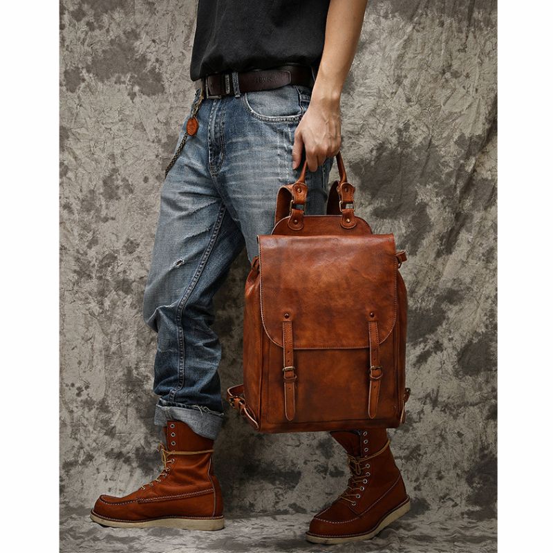 Retro Genuine Leather Casual Business Men's Backpack-Backpacks-Brown-Free Shipping Leatheretro
