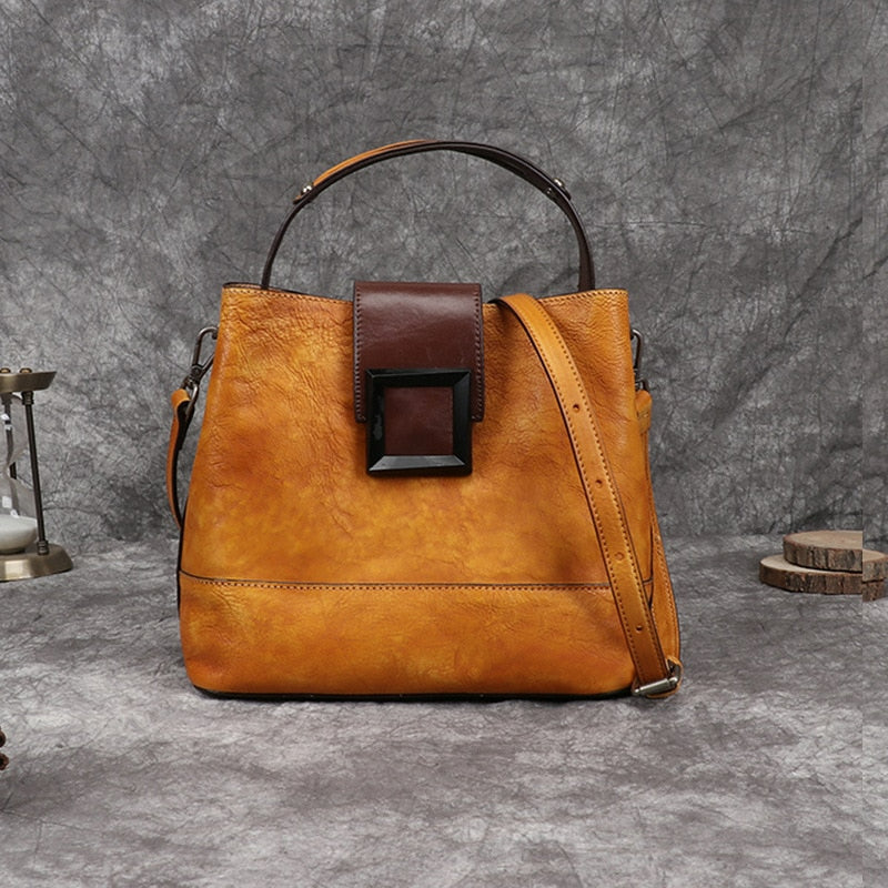 Retro Genuine Leather Shoulder Bag-Handbags-Yellow-Free Shipping Leatheretro