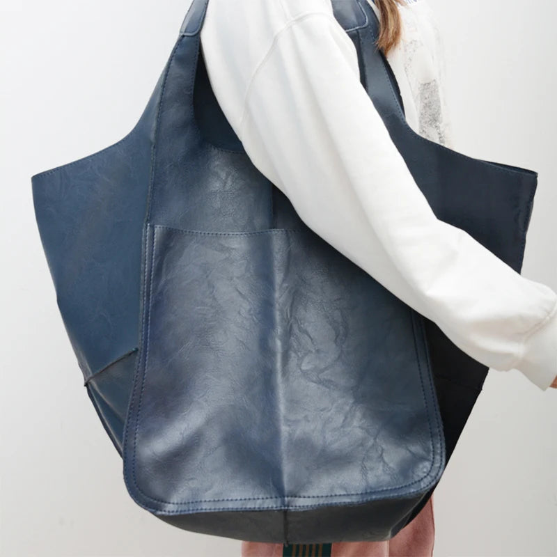 Retro Handmade Large Tote Bag-Tote Bag-Blue-Free Shipping Leatheretro
