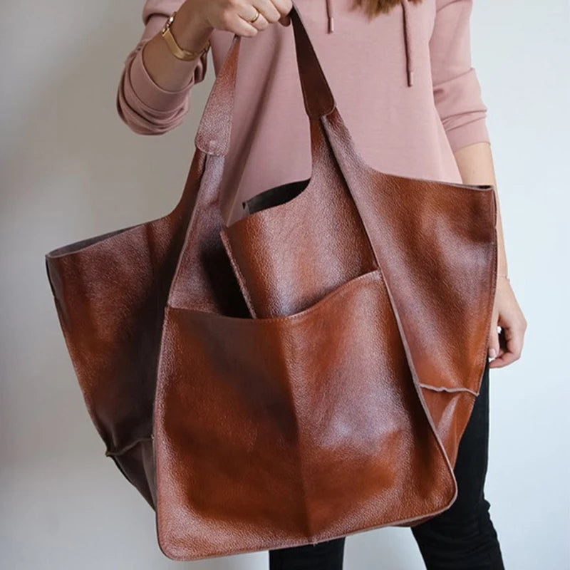 Retro Handmade Large Tote Bag-Tote Bag-Brown-Free Shipping Leatheretro