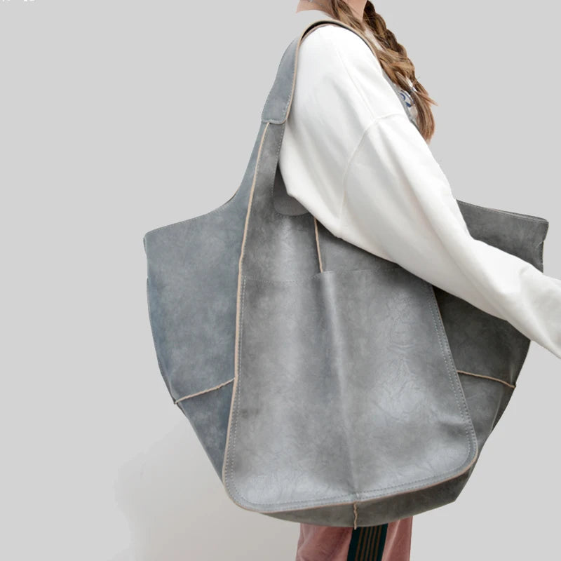 Retro Handmade Large Tote Bag-Tote Bag-Gray-Free Shipping Leatheretro