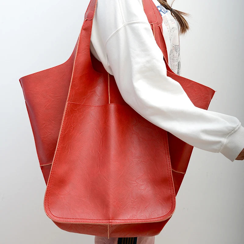 Retro Handmade Large Tote Bag-Tote Bag-Red-Free Shipping Leatheretro
