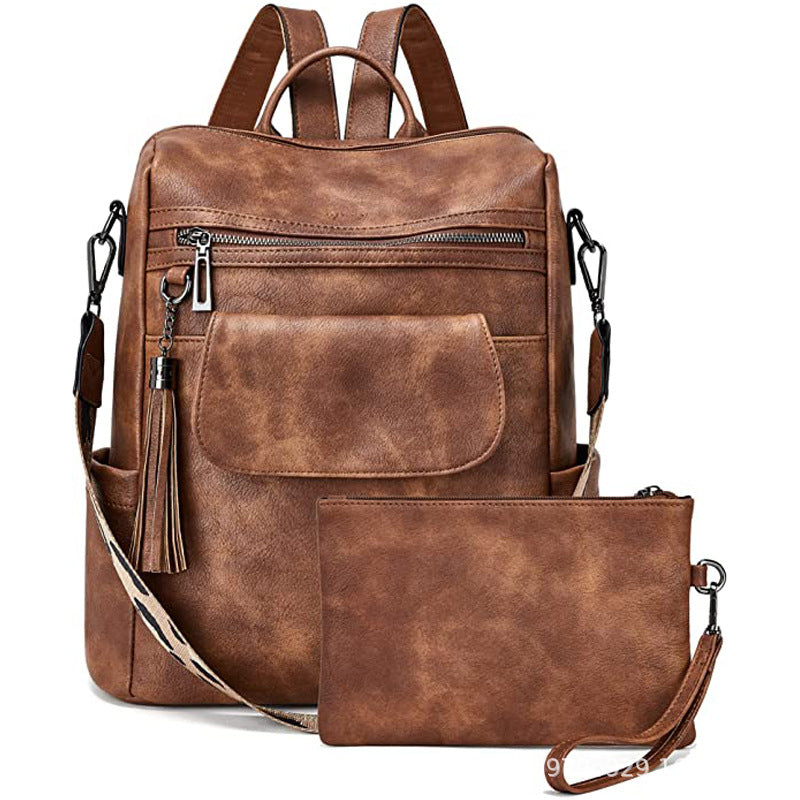 Retro Leather Women's Backpack Urban Style, Large Capacity, Hot-Selling-Backpacks-Brown-Free Shipping Leatheretro