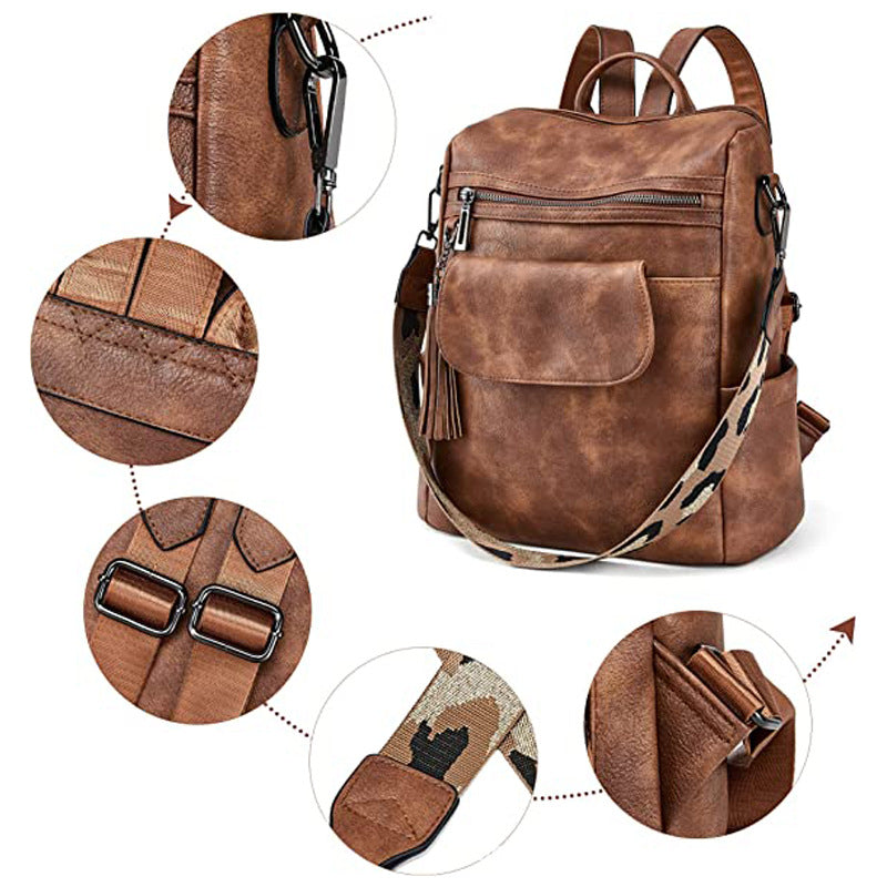 Retro Leather Women's Backpack Urban Style, Large Capacity, Hot-Selling-Backpacks-Brown-Free Shipping Leatheretro