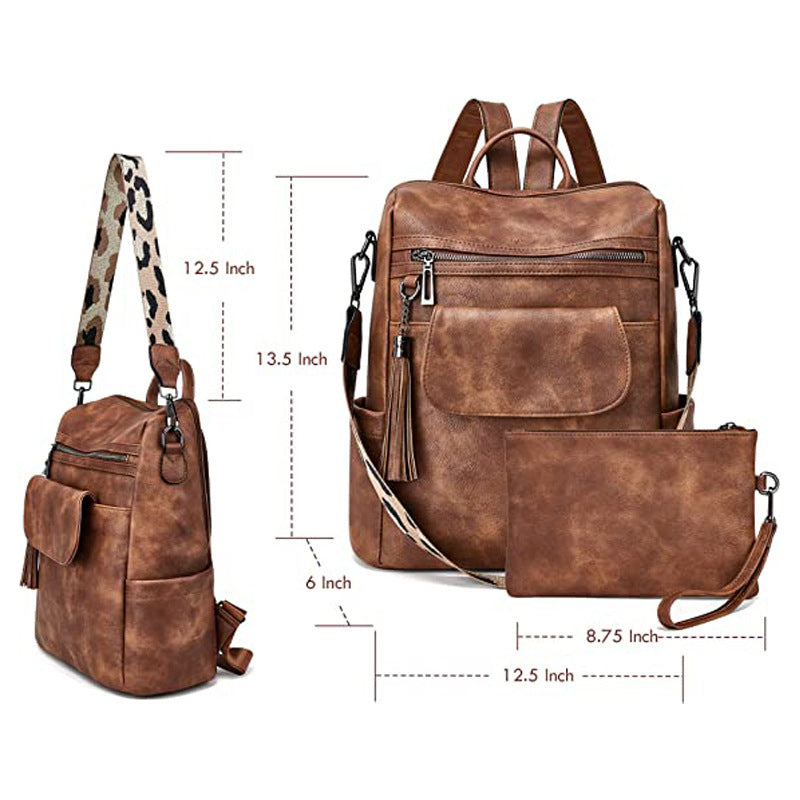 Retro Leather Women's Backpack Urban Style, Large Capacity, Hot-Selling-Backpacks-Brown-Free Shipping Leatheretro