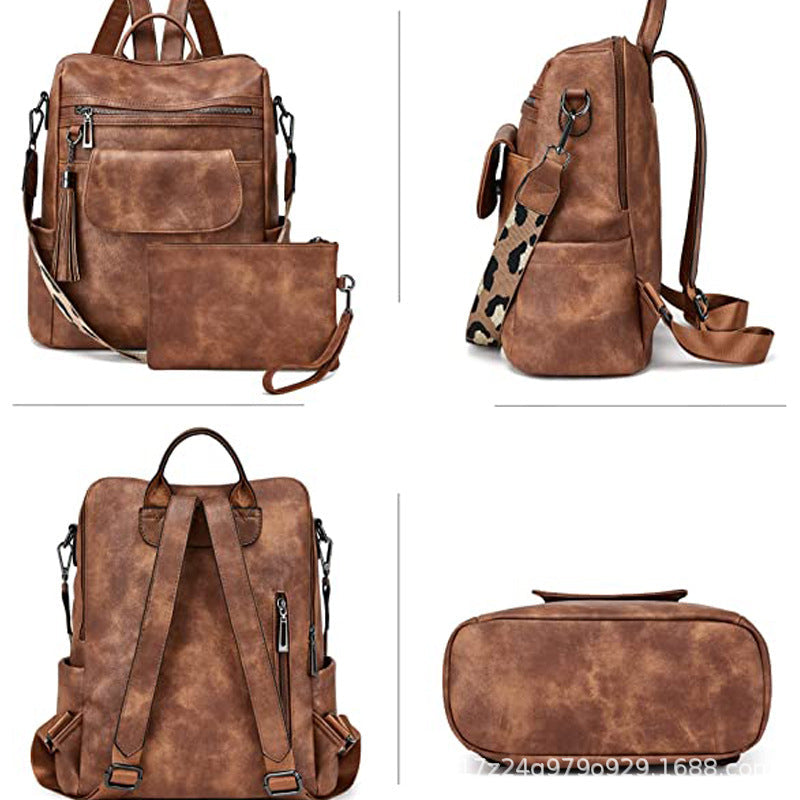 Retro Leather Women's Backpack Urban Style, Large Capacity, Hot-Selling-Backpacks-Brown-Free Shipping Leatheretro