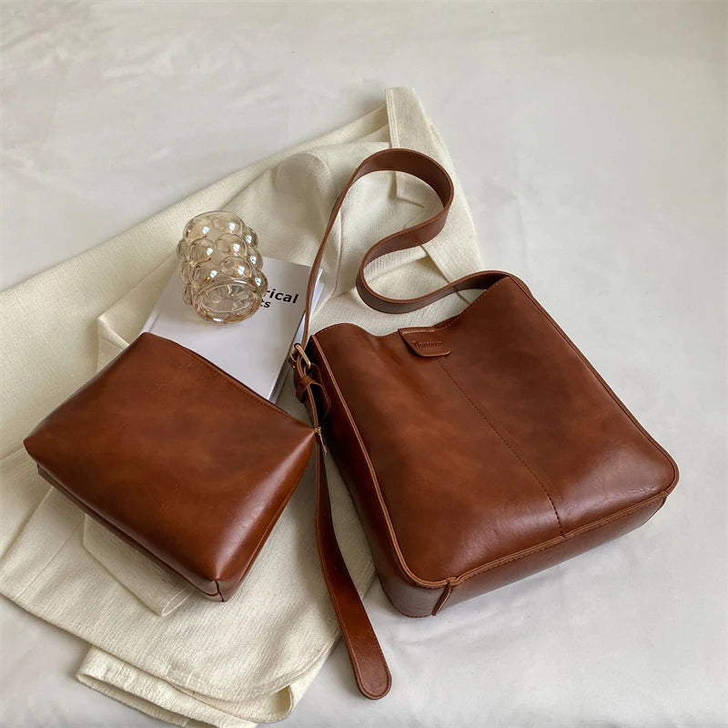 Retro Shoulder Tote Bag Set For Women-Tote Bag-Auburn-Free Shipping Leatheretro