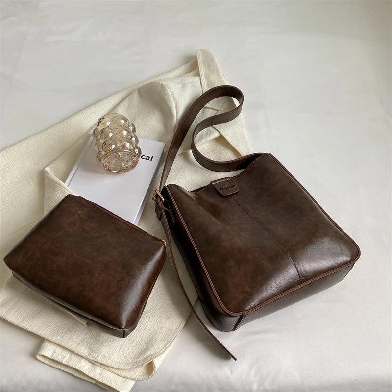 Retro Shoulder Tote Bag Set For Women-Tote Bag-Coffee-Free Shipping Leatheretro