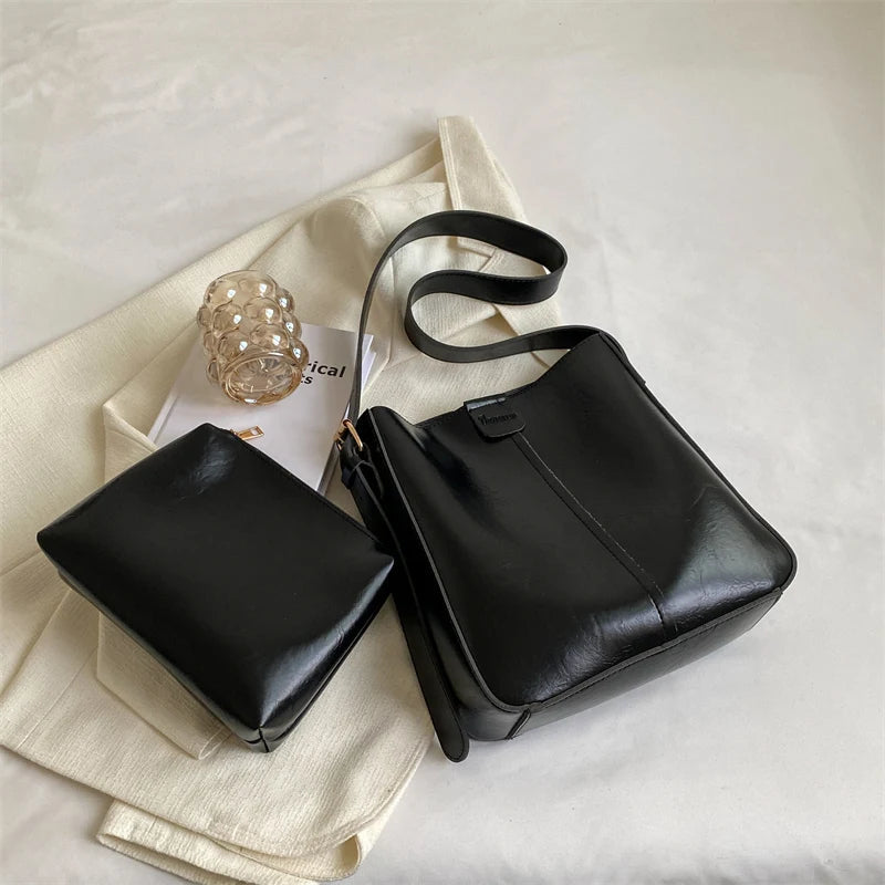 Retro Shoulder Tote Bag Set For Women-Tote Bag-Black-Free Shipping Leatheretro