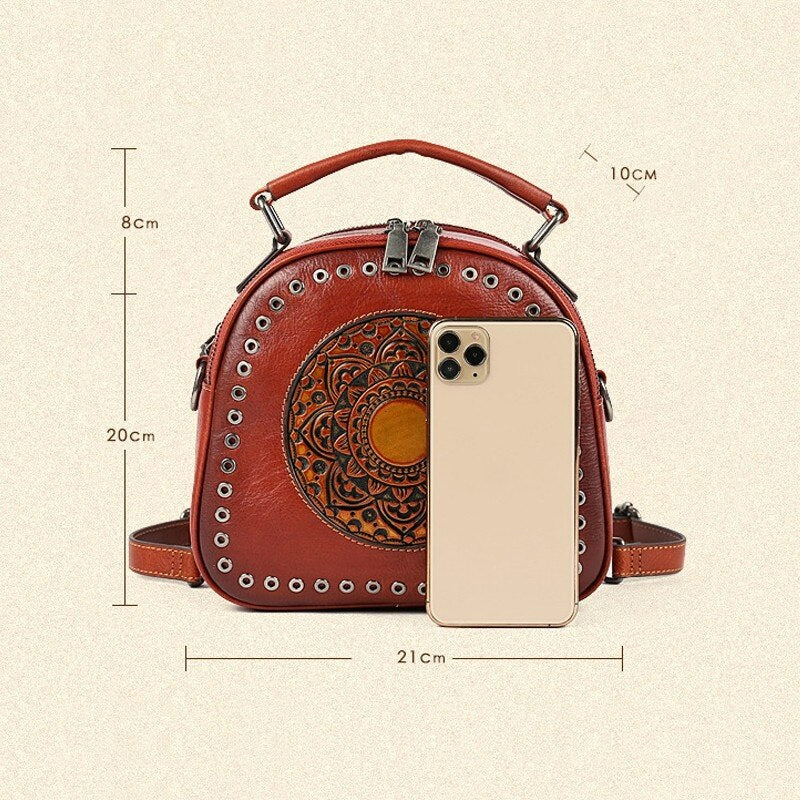 Retro Totem Women Real Leather Handbag-Handbags-Brown-Free Shipping Leatheretro
