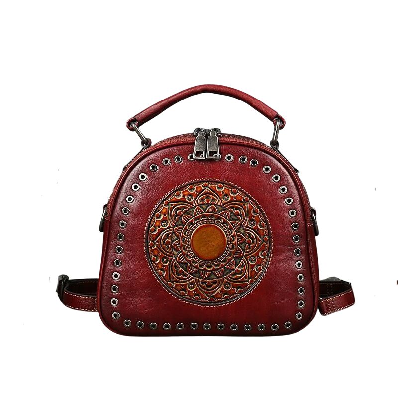 Retro Totem Women Real Leather Handbag-Handbags-Brown-Free Shipping Leatheretro