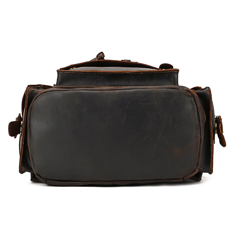 Retro Crazy Horse Leather Backpack – Large Capacity 16-Inch Cowhide Laptop & Travel Bag with Multi-Flap Pockets-Backpacks-Dark Brown-Free Shipping Leatheretro