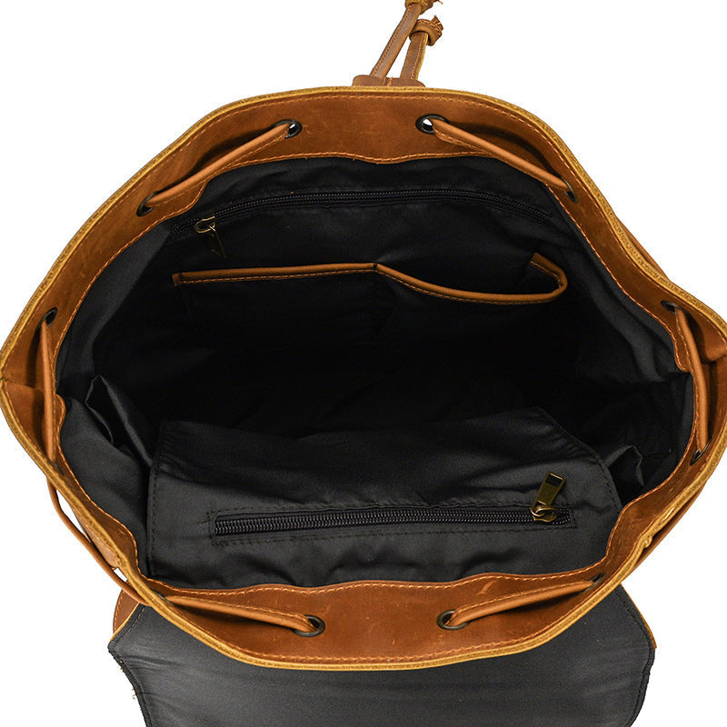 Retro Crazy Horse Leather Backpack – Large Capacity 16-Inch Cowhide Laptop & Travel Bag with Multi-Flap Pockets-Backpacks-Dark Brown-Free Shipping Leatheretro