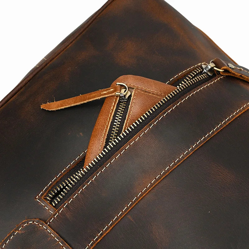 Handcrafted Crazy Horse Leather Travel Duffle-Duffle Bags-Coffee-Free Shipping Leatheretro