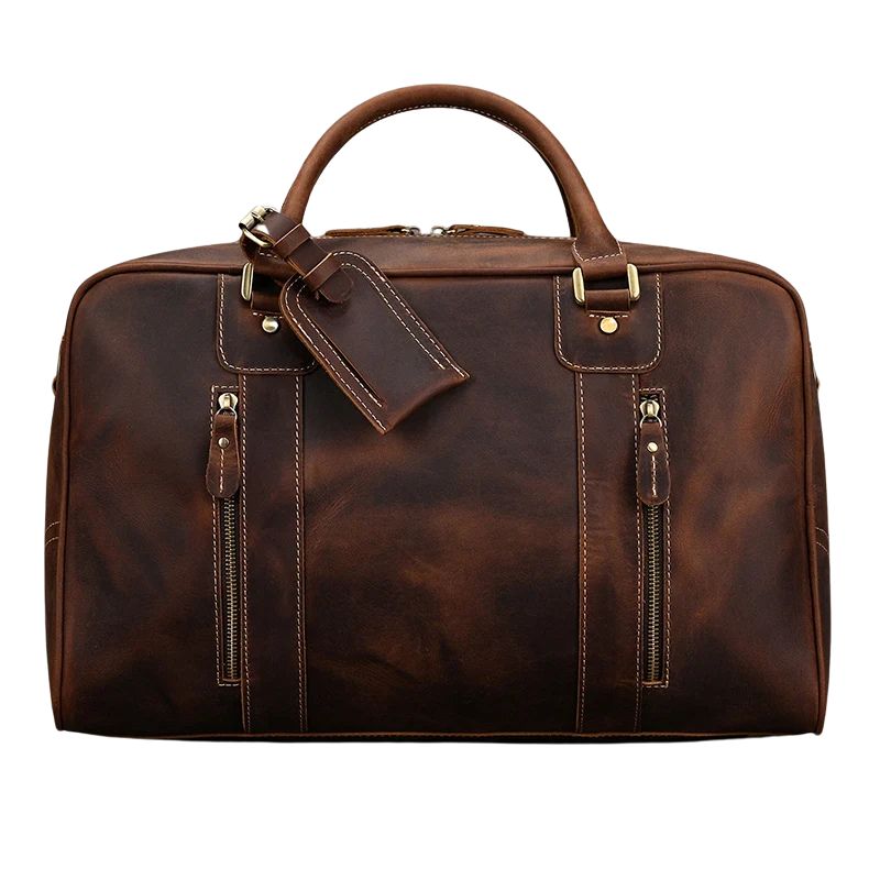 Handcrafted Crazy Horse Leather Travel Duffle-Duffle Bags-Coffee-Free Shipping Leatheretro