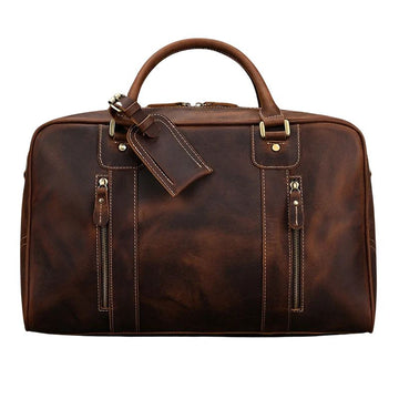 Handcrafted Crazy Horse Leather Travel Duffle-Duffle Bags-Coffee-Free Shipping Leatheretro