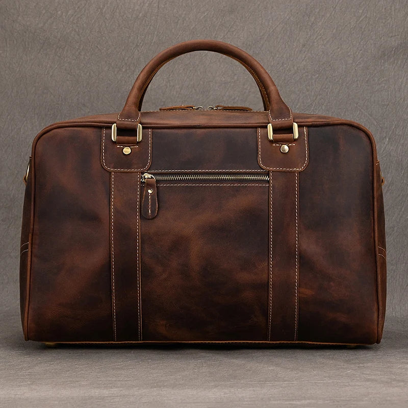 Handcrafted Crazy Horse Leather Travel Duffle-Duffle Bags-Coffee-Free Shipping Leatheretro