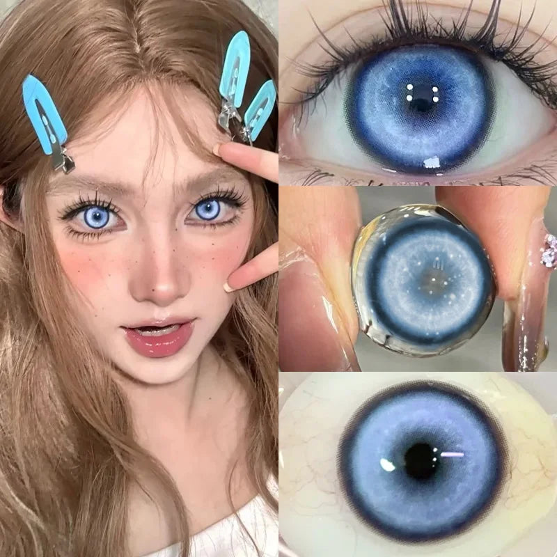 2Pcs Halloween Cosplay Color Contact Lenses for Eyes with Degree Cosmetic Lens Green Eyes Makeup Soft Blue Beauty Pupil-Koi Fantasy Sea-1.25-Free Shipping Leatheretro