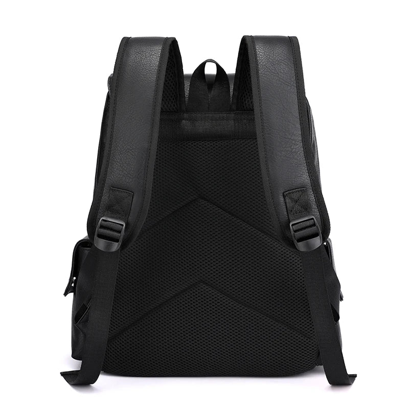 Stylish Men’s PU Leather Laptop Backpack – Large Capacity School & Travel Bag-Backpacks-Black-Free Shipping Leatheretro
