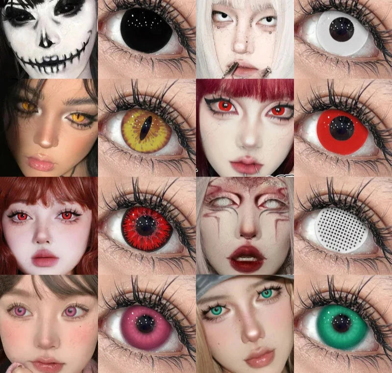 2pcs Hot Cosplay Contact Lenses for Eyes Black Eye Lenses Red Lens Eye Makeup for Halloween Anime Cosplay Crazy Lenses