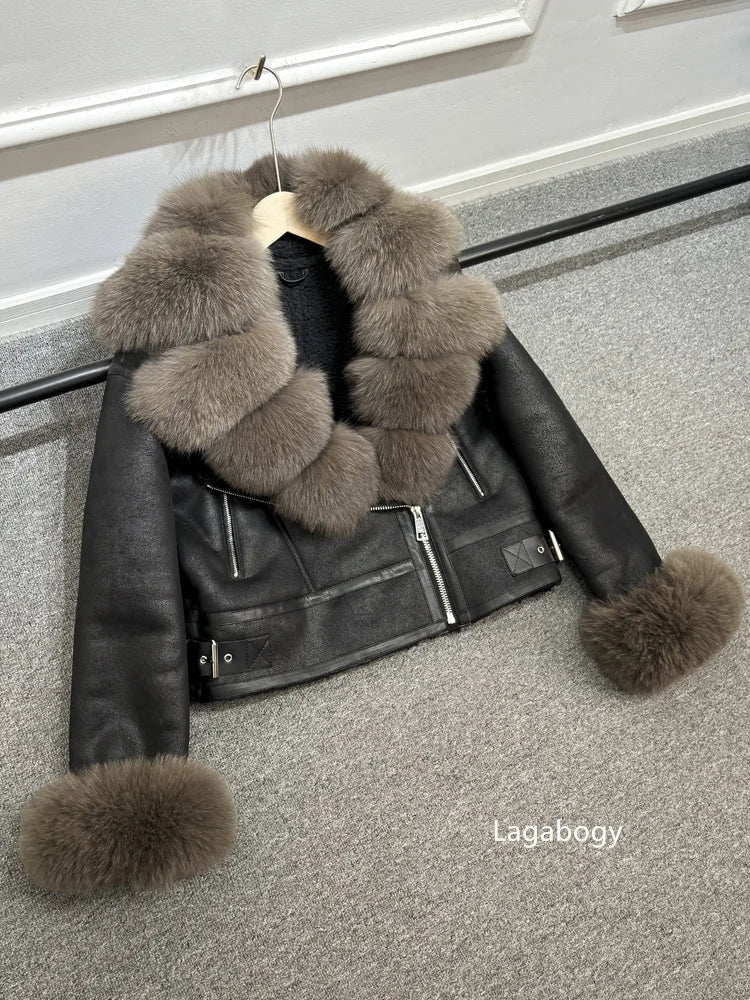 Fashion Winter Women Faux Fur Leather Jacket Coats-Coats & Jackets-Brown Fur-XS-Free Shipping Leatheretro