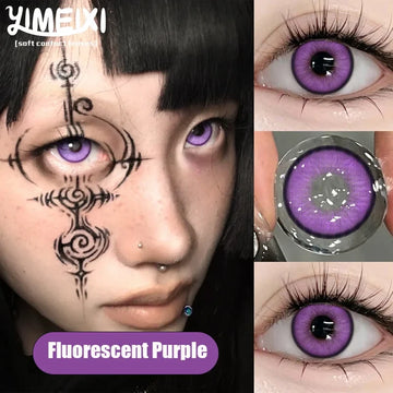 2Pcs Halloween Cosplay Color Contact Lenses for Eyes with Degree Cosmetic Lens Green Eyes Makeup Soft Blue Beauty Pupil-Fluorescent purple-8.00-Free Shipping Leatheretro