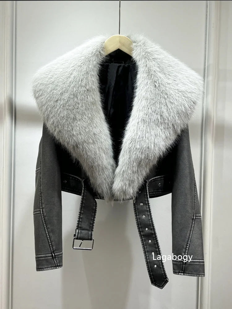 Fashion Faux Fur Collar Short Winter Warm Coat with Pockets-Coats & Jackets-Gray-Gray Faux Fur-S-Free Shipping Leatheretro