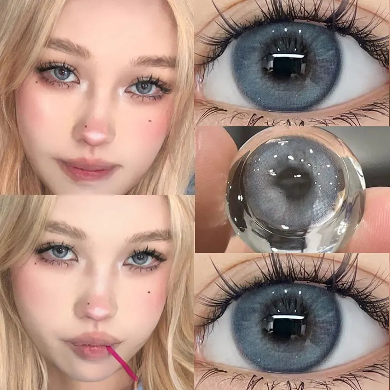 1 Pair High Quality Blue Lenses Colorld Contact Lenses with Degree 0.00 to- 8.00 Cosmetic Natural Eye Contacts Lenses-Taylor Blue Grey-6.00-Free Shipping Leatheretro