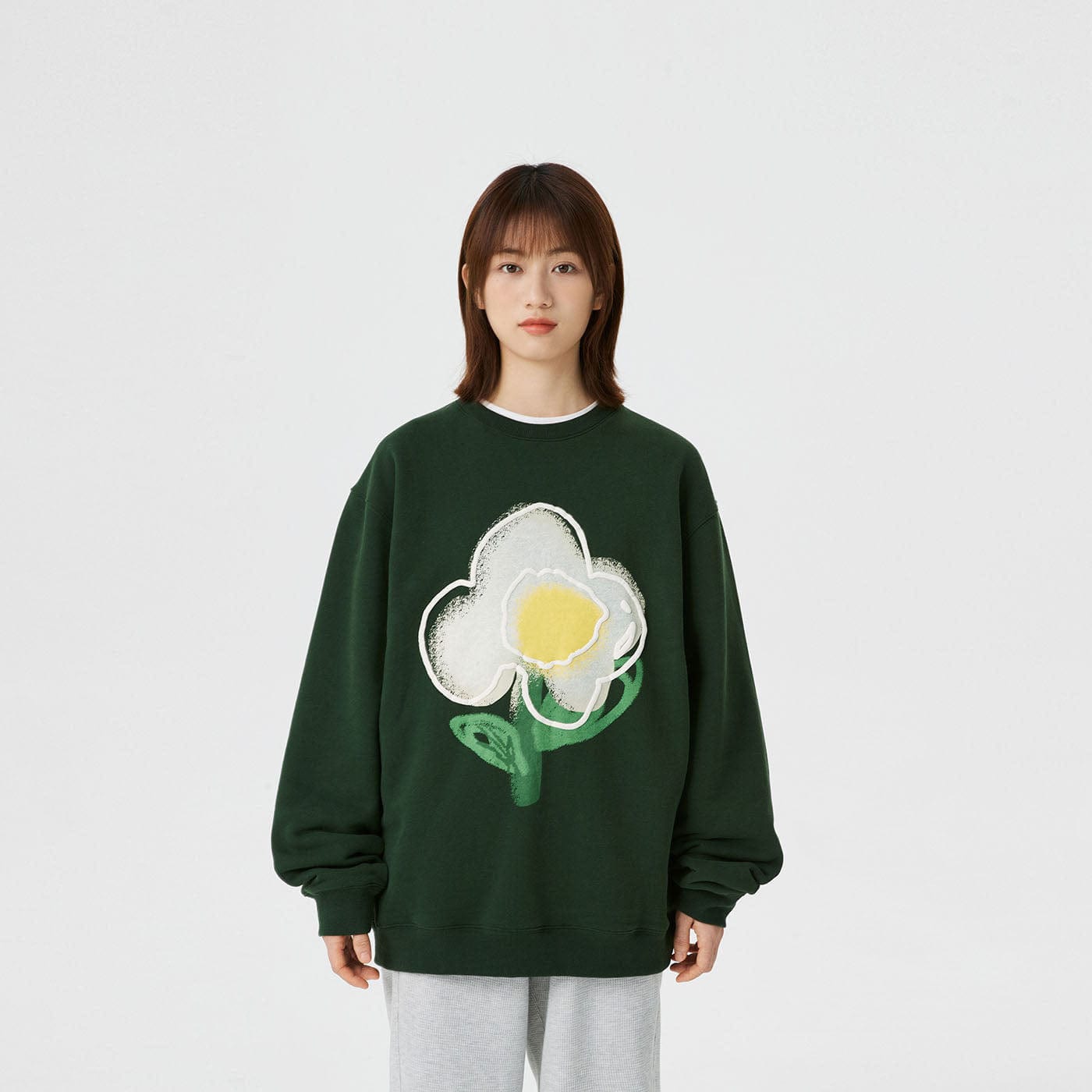 CONKLAB Fried Egg Flower Graphics L/S T-Shirt-L/S Tee-S-Green-Free Shipping Leatheretro