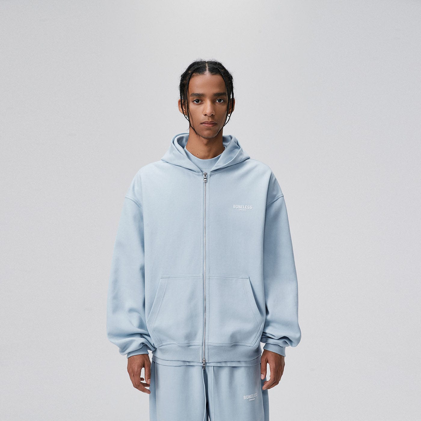 BONELESS Original Series LOGO Zip-Up Hoodie (Only Size M Left)-Hoodie-S-Grey-Free Shipping Leatheretro