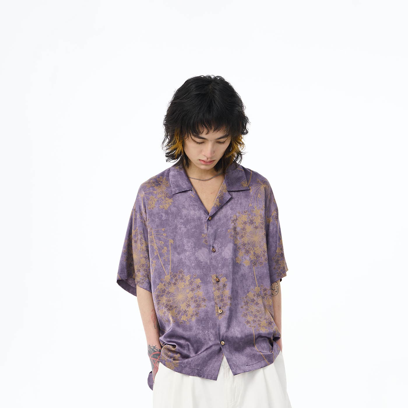 EPIC POETRY Dandelion Cuban Half Shirt Purple-Half shirt-S-Free Shipping Leatheretro
