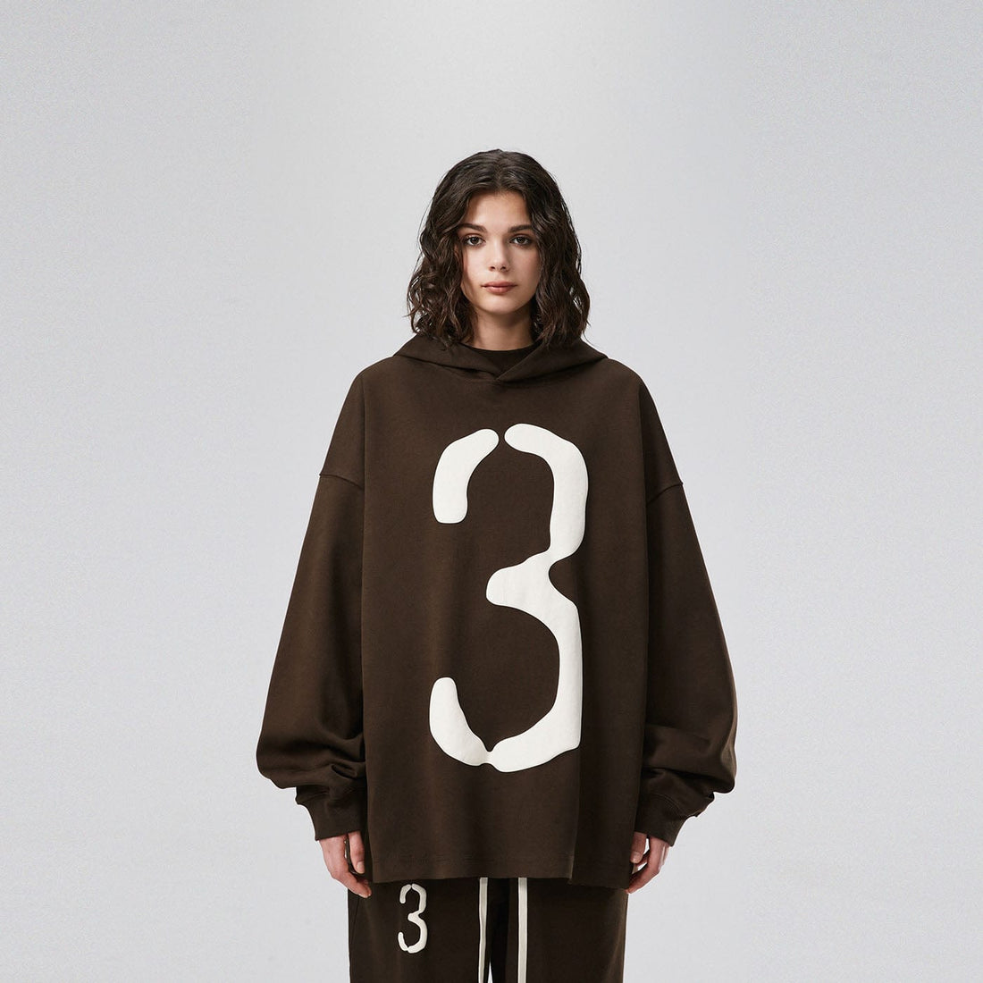 BONELESS Number 3 Puff-Print Hoodie-Hoodie-S-Brown-Free Shipping Leatheretro