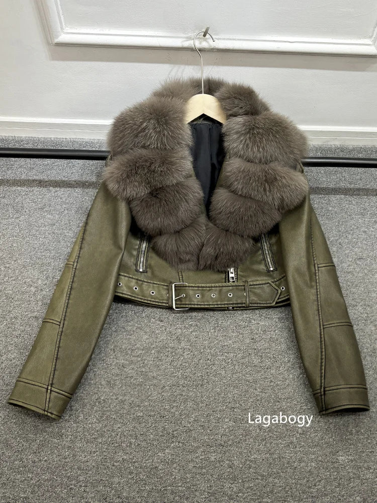 Women PU Faxur Fur Winter Jacket Outerwear-Coats & Jackets-Gray Coat Brown Fur-S-Free Shipping Leatheretro