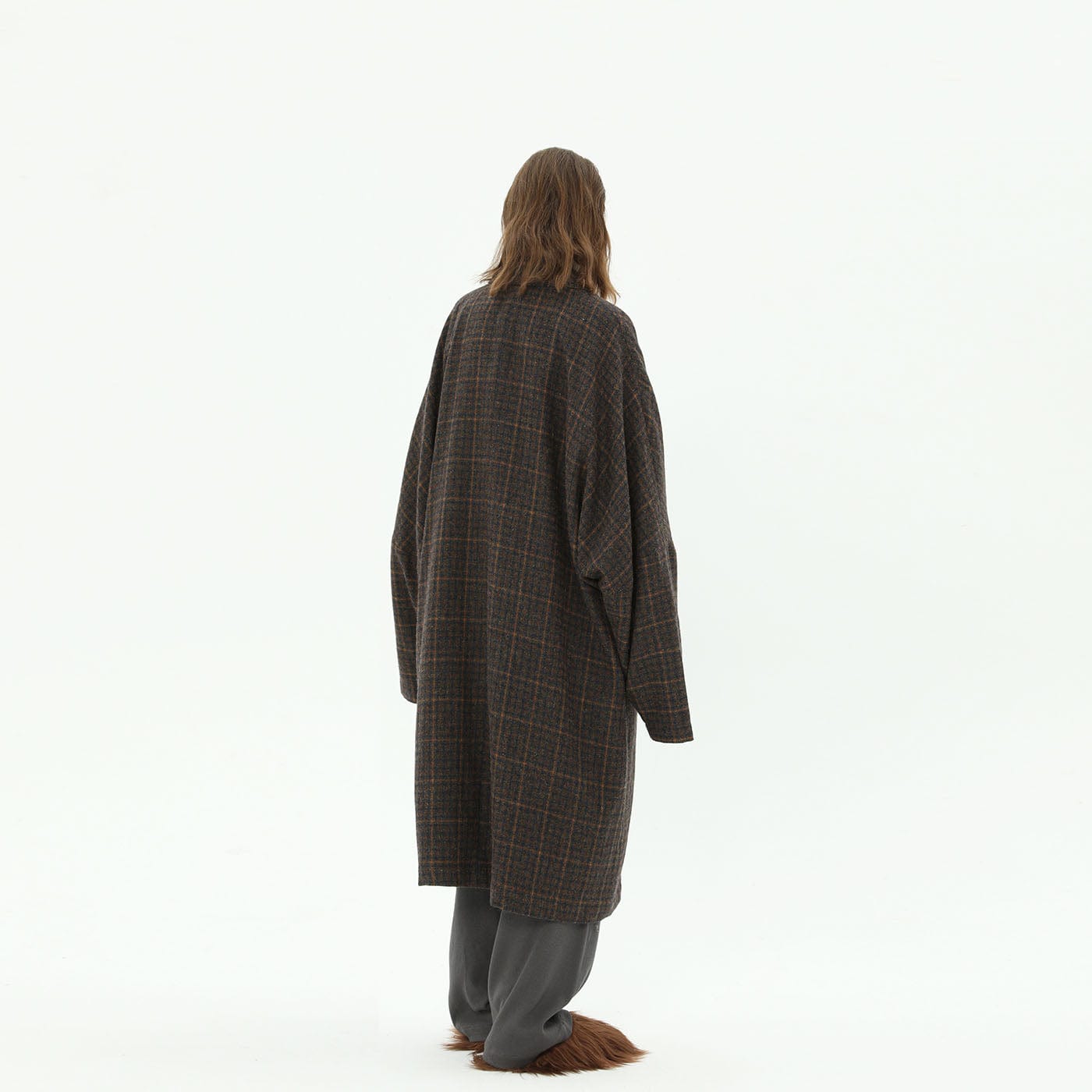 MIICHOUS Plaid Wool Oversized Coat-Jacket-S-Dark Grey-Free Shipping Leatheretro