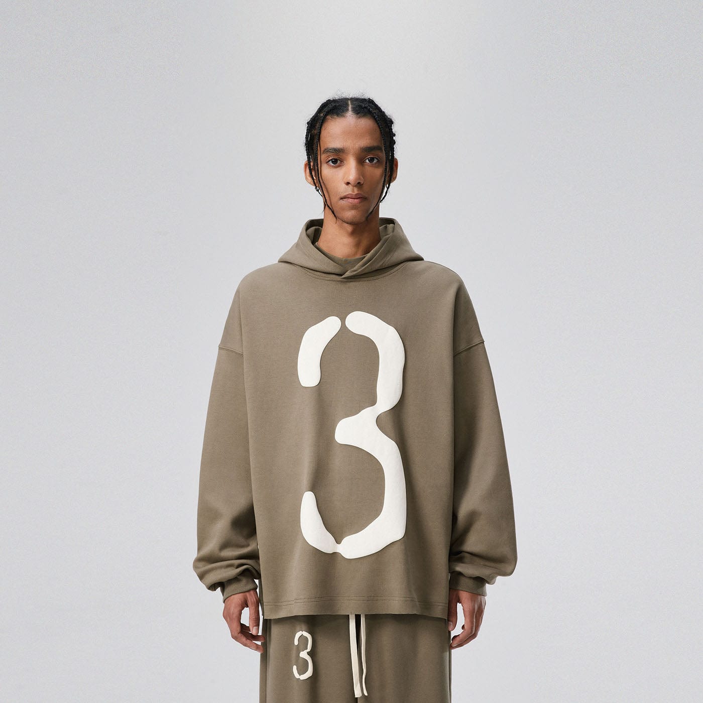 BONELESS Number 3 Puff-Print Hoodie-Hoodie-S-Grey-Free Shipping Leatheretro