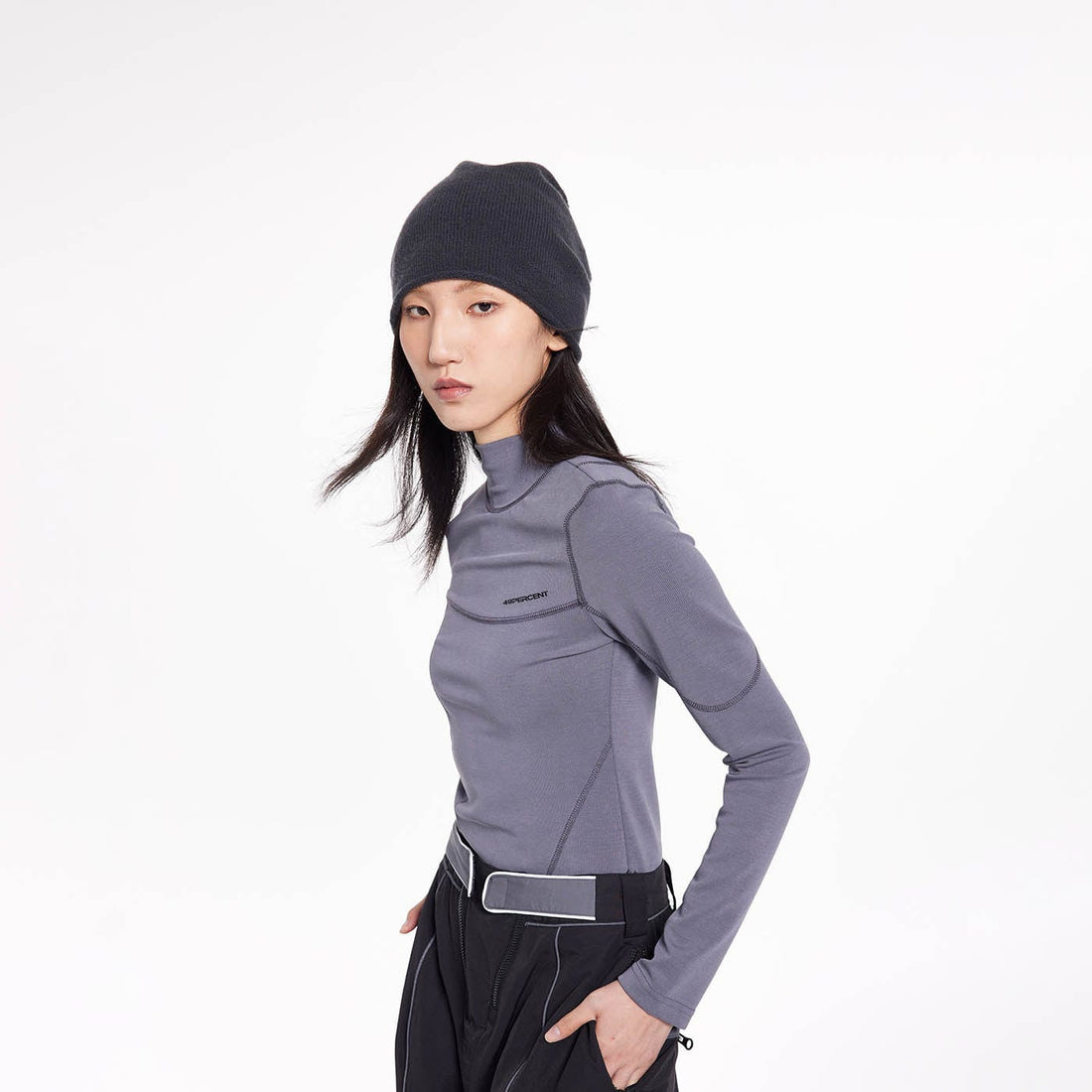 49PERCENT Stitch Outlined High Neck Long Sleeve T-shirt-L/S Tee-S-Green-Free Shipping Leatheretro