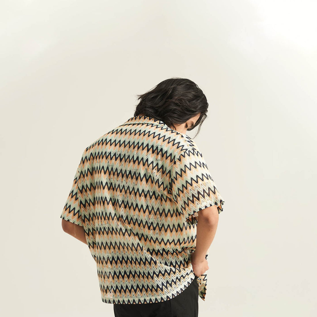 EPIC POETRY Geometric Ripple Knitted Half Shirt (Only Size M Left)-Half shirt-S-Free Shipping Leatheretro