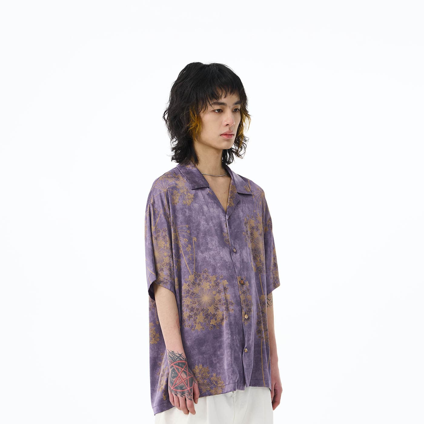 EPIC POETRY Dandelion Cuban Half Shirt Purple-Half shirt-S-Free Shipping Leatheretro