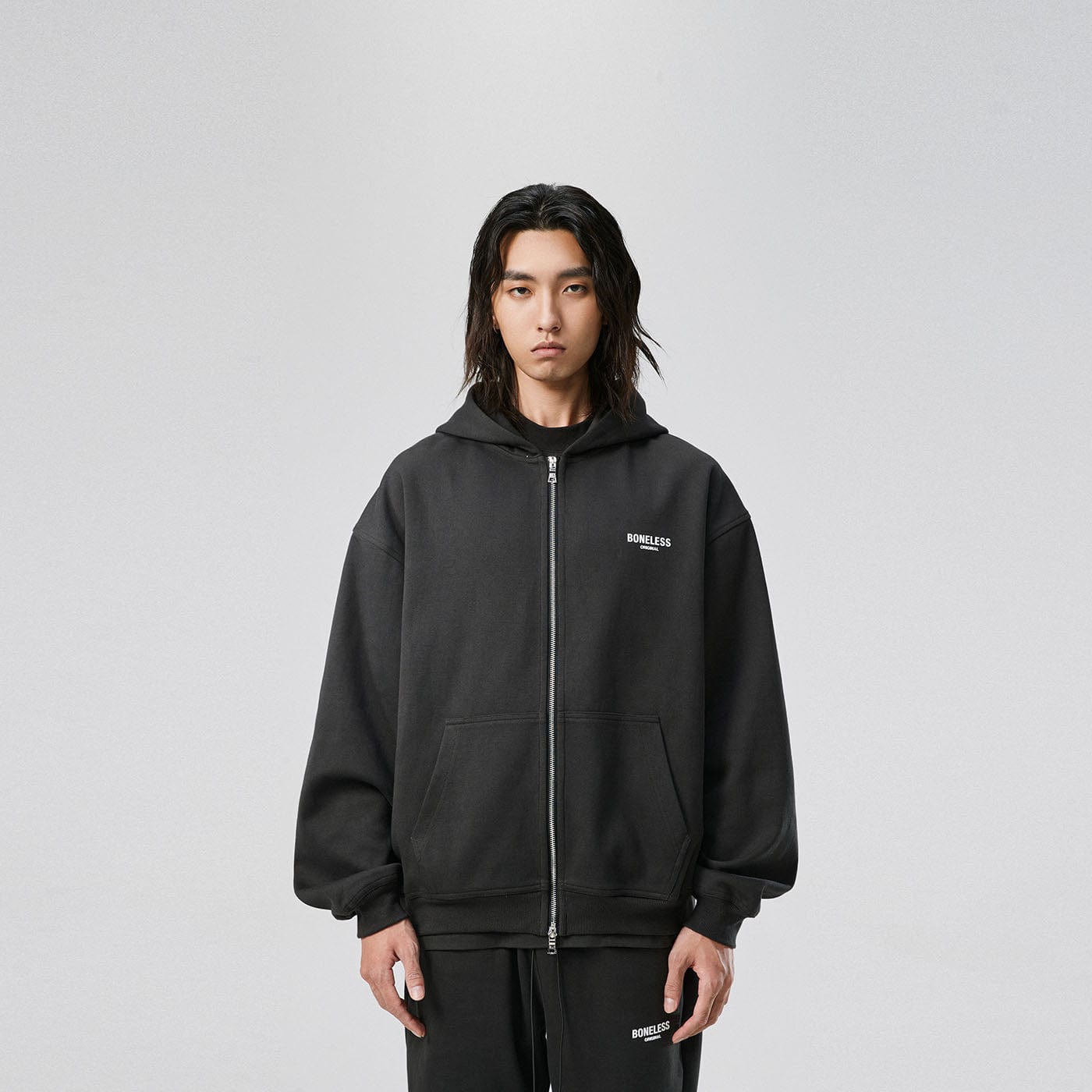 BONELESS Original Series LOGO Zip-Up Hoodie (Only Size M Left)-Hoodie-S-Grey-Free Shipping Leatheretro