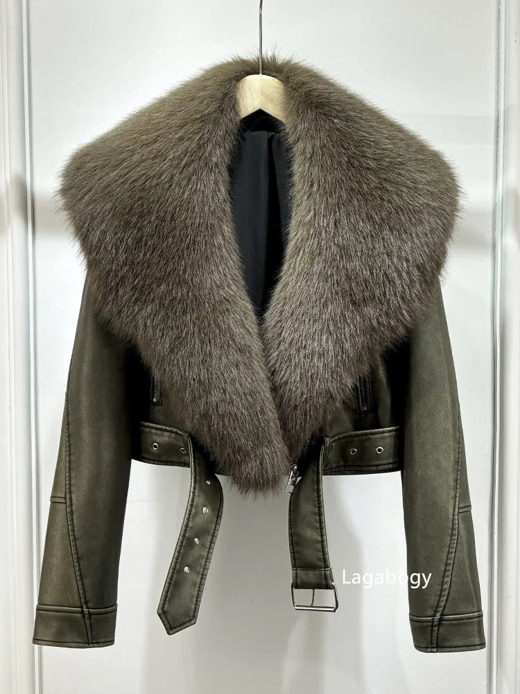 Fashion Faux Fur Collar Short Winter Warm Coat with Pockets-Coats & Jackets-Gray-Gray Faux Fur-S-Free Shipping Leatheretro