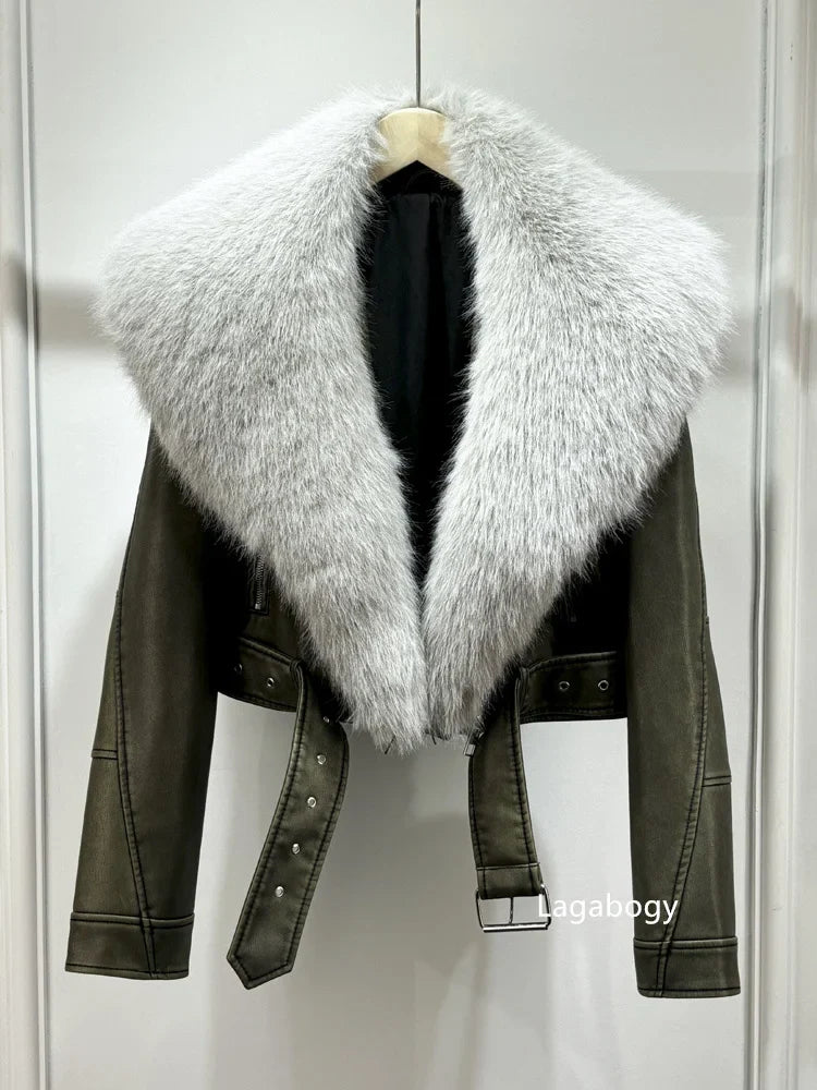 Fashion Faux Fur Collar Short Winter Warm Coat with Pockets-Coats & Jackets-Gray-Gray Faux Fur-S-Free Shipping Leatheretro