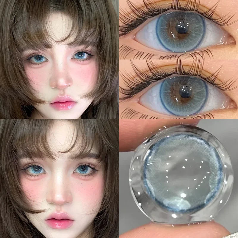 1 Pair High Quality Blue Lenses Colorld Contact Lenses with Degree 0.00 to- 8.00 Cosmetic Natural Eye Contacts Lenses-Beach imprint-6.00-Free Shipping Leatheretro