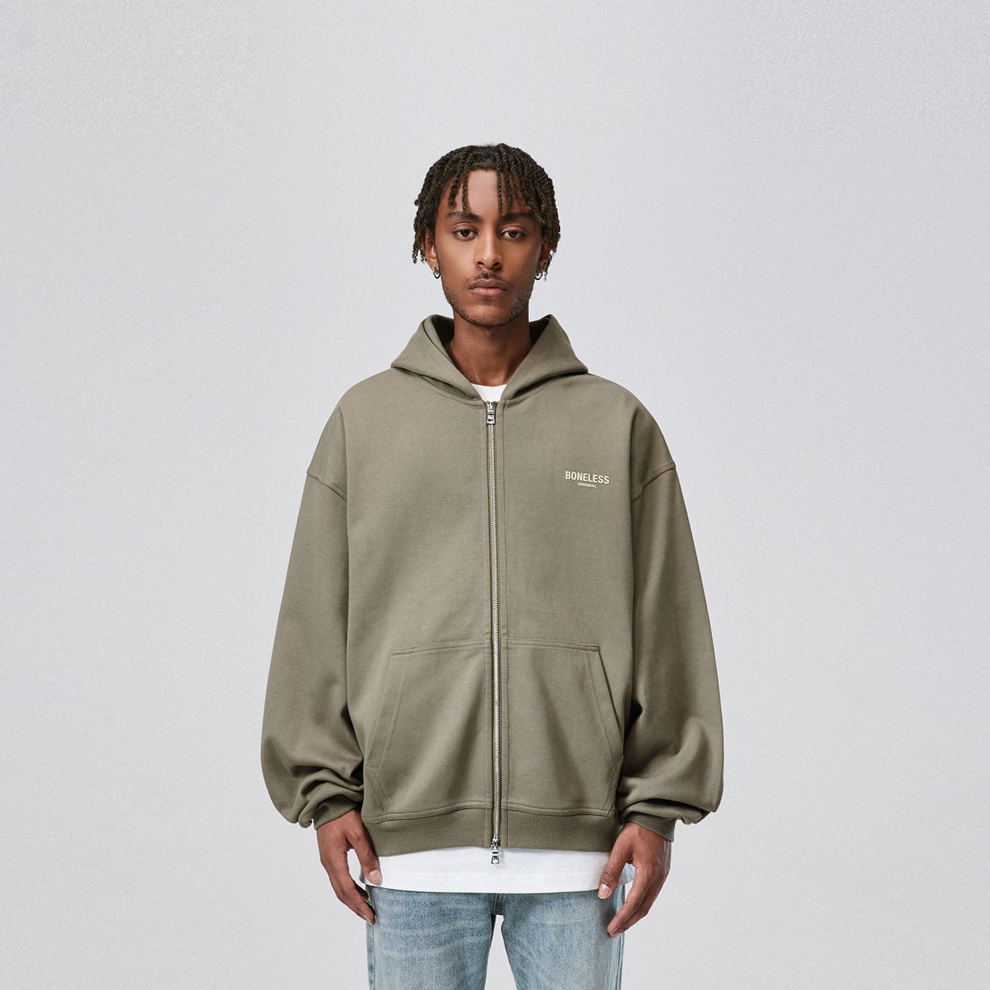 BONELESS Original Series LOGO Zip-Up Hoodie (Only Size M Left)-Hoodie-S-Grey-Free Shipping Leatheretro